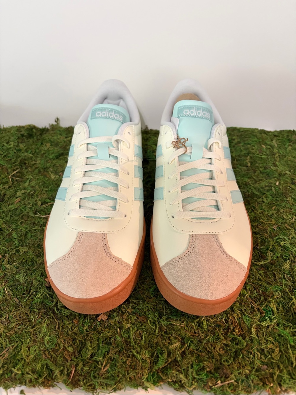 Adidas Women’s & Kids White & “Tiffany” Blue Low-Top Sneakers with Gum Sole